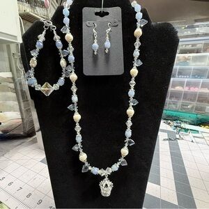 Aquamarine Crystal & Pearl Parure “Ice Queen”